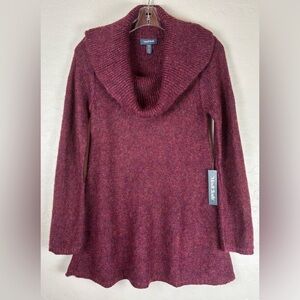 NEW ModCloth Playing It Cowl Metallic Tunic Oversize Wool Blend XS Burgundy 1299